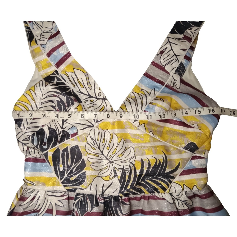 H&M Tropical Floral Leaf Striped Mini Dress Sleeveless Party Casual Women's SZ 8 - Picture 9 of 11